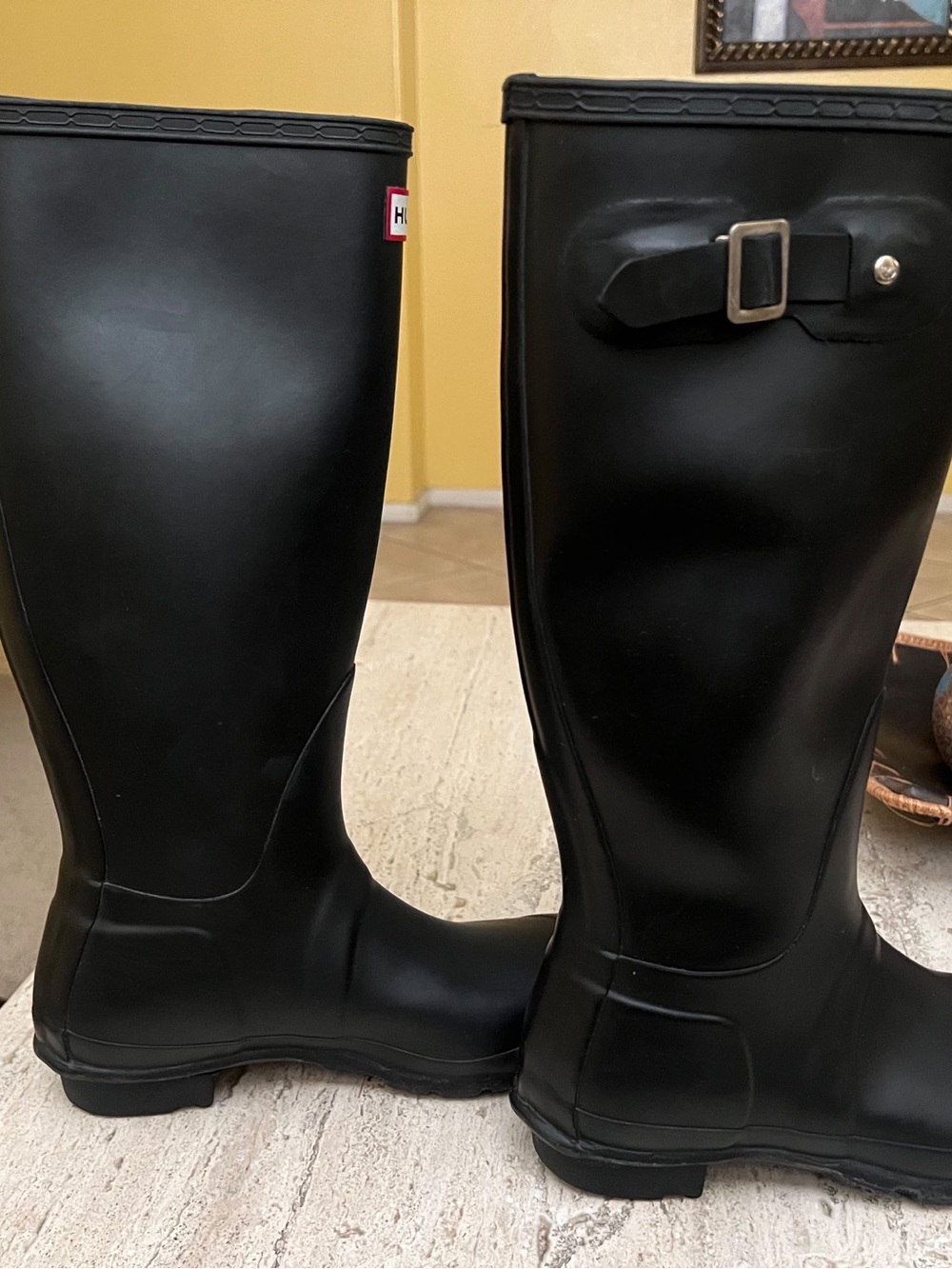 Hunter Tall Black Gloss Rain Boots with Signature Logo - Picture 2 of 13